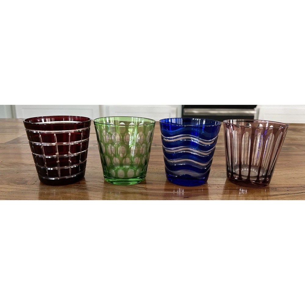 Retro Mid-Century Modern Tumblers Cut Glass Lot Of 4 Highball